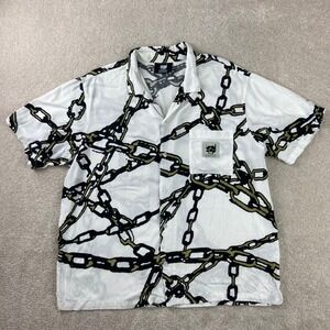 G59 Records Button Down Shirt Mens Medium White Chain Link Graphic Suicideboys